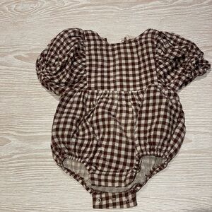 Quincy Mae Brown & White Gingham Romper